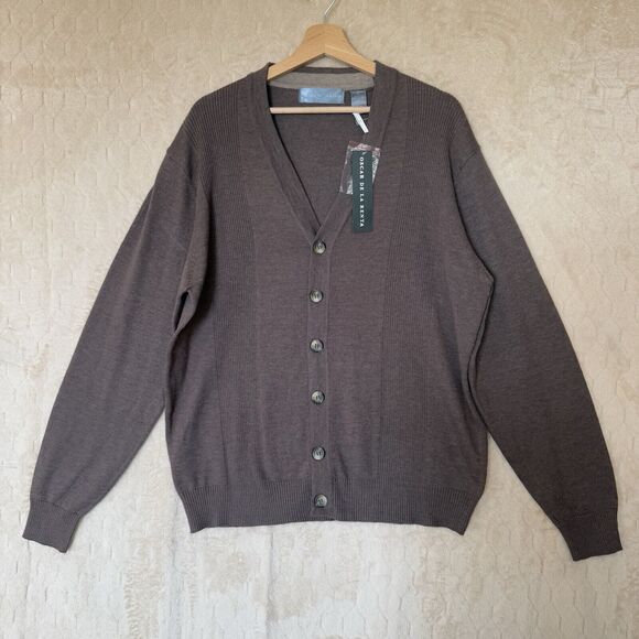 NWT Oscar De La Renta‎ 2012 Button Up Cardigan Sweater Brown Sz L - Picture 13 of 16
